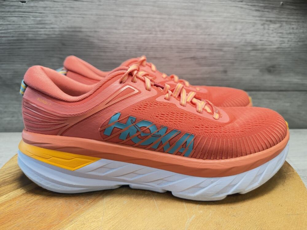 HOKA One BONDI 7 Running Orange Camellia Coastal Shade Women Size 9.5